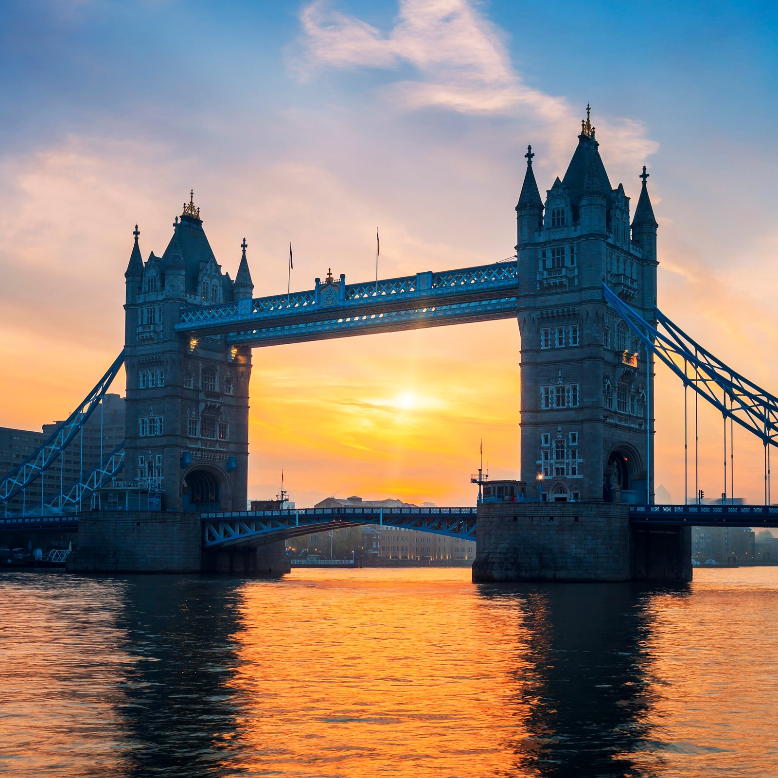 Tower Bridge at sunrise, London.