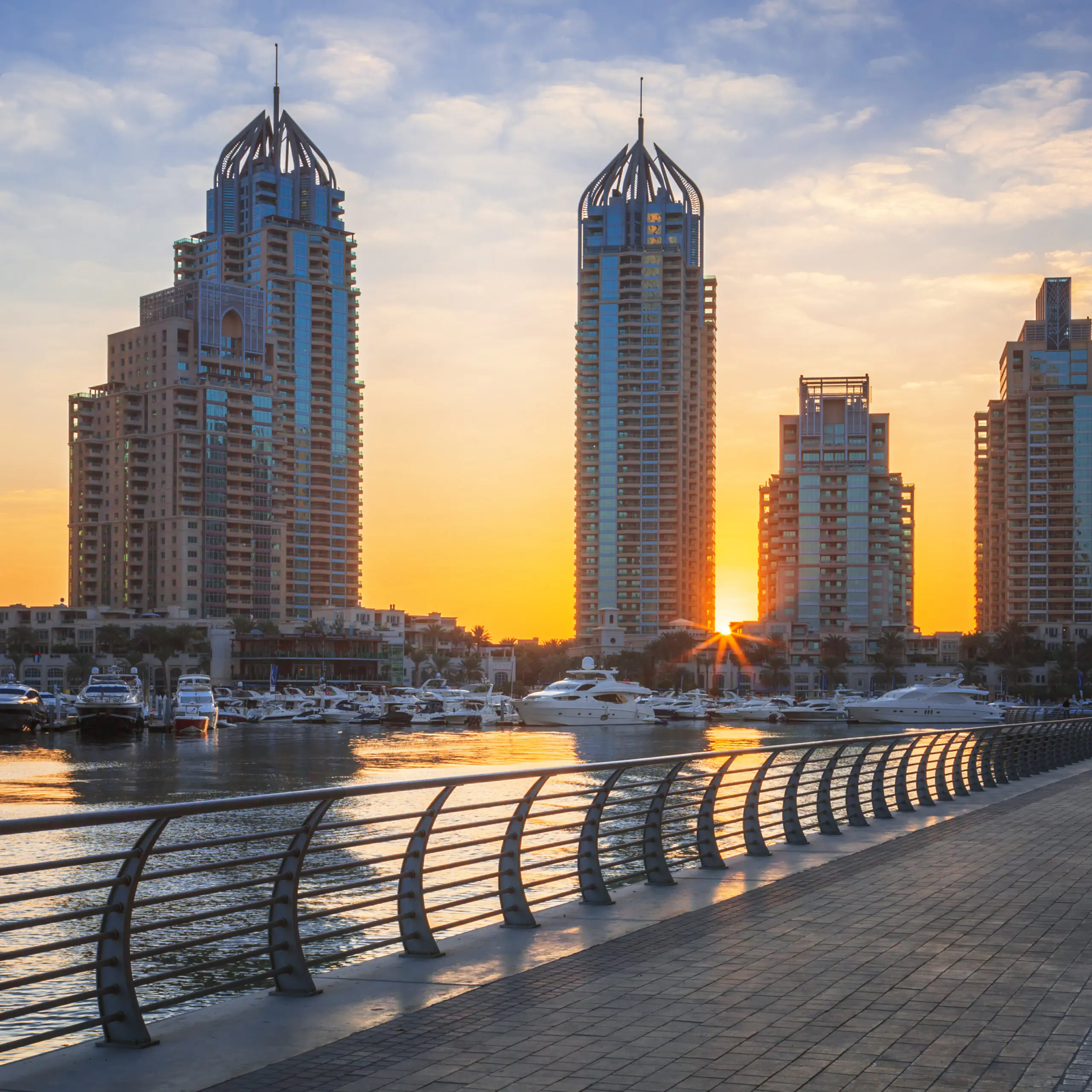 View of Dubai marina at sunrise, UAE